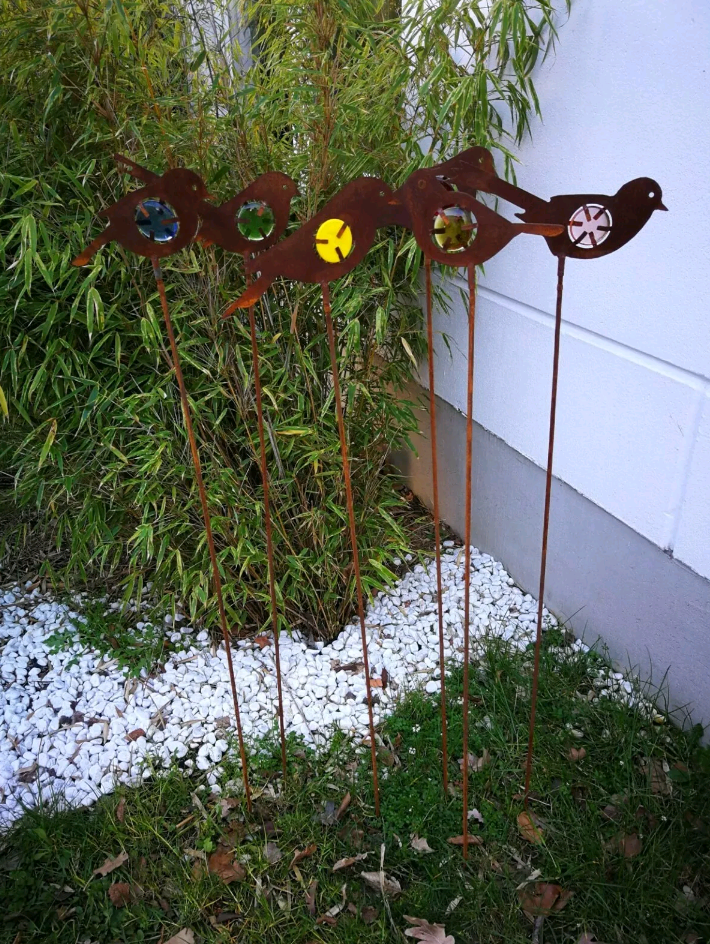 Rust garden stake rust garden bird glass decoration H115* 20cm metal