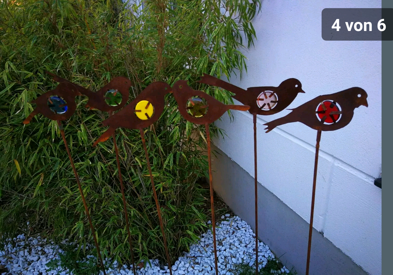 Rust garden stake rust garden bird glass decoration H115* 20cm metal