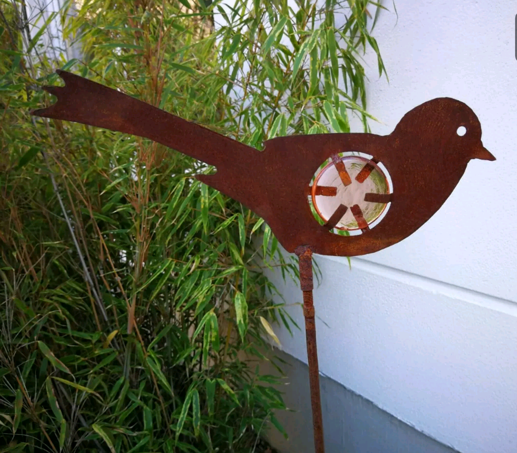 Noble rust garden stake rust garden bird glass decoration H115* 15cm metal