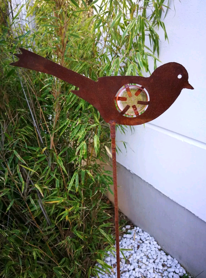 Noble rust garden stake rust garden bird glass decoration H115* 15cm metal