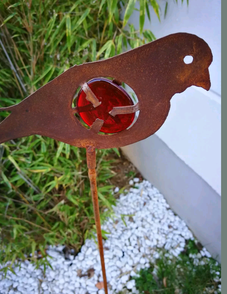 Rust garden stake rust garden bird glass decoration H115* 20cm metal