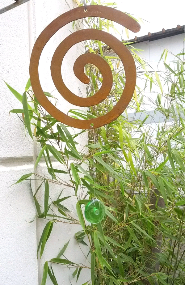 Edelrost Garten Spiraledeko Metall mit Glas hängende Deko grün