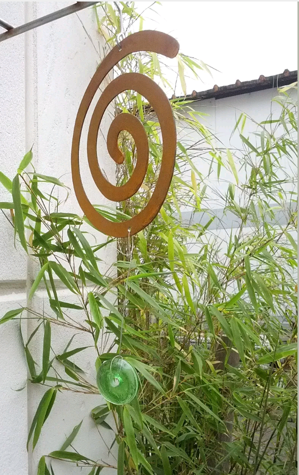 Edelrost Garten Spiraledeko Metall mit Glas hängende Deko grün