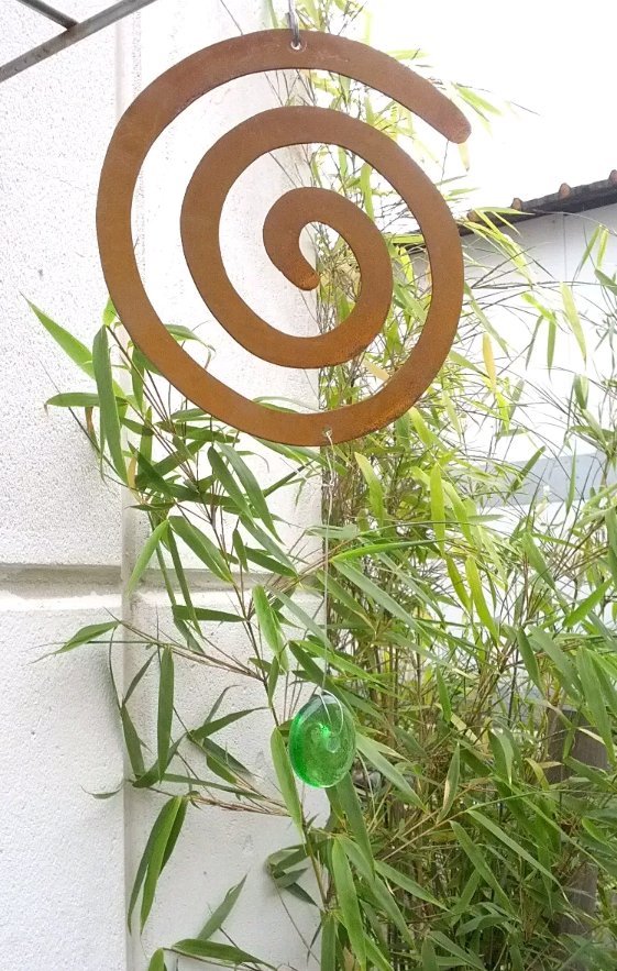 Edelrost Garten Spiraledeko Metall mit Glas hängende Deko grün