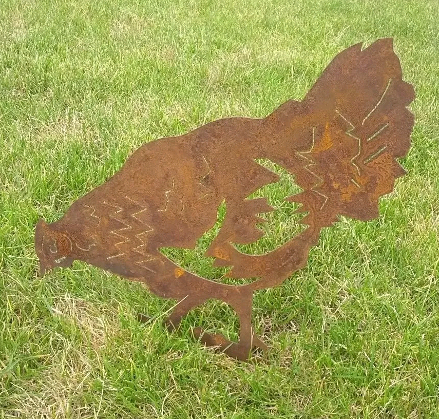 Patina, garden decoration, chickens, garden figures, natural colors and iron 35cmx 35cm