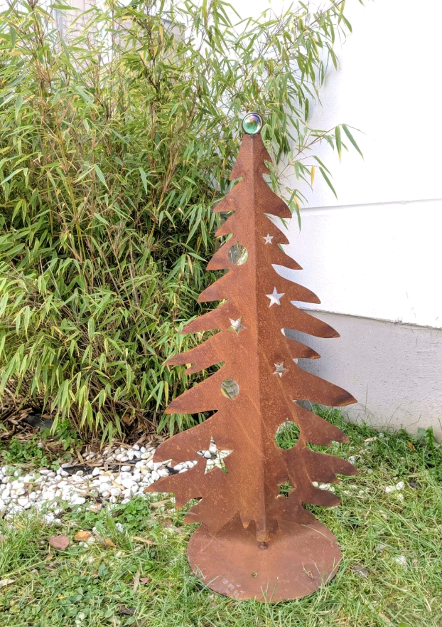 Gartenbaum Rost Weihnachtsbaumdeko Metall Glaskugel 041 H80*50cm+Grün