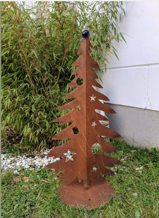 Gartenbaum Rost Weihnachtsbaumdeko Metall Glaskugel 041 H80*50cm+Dunkelblau