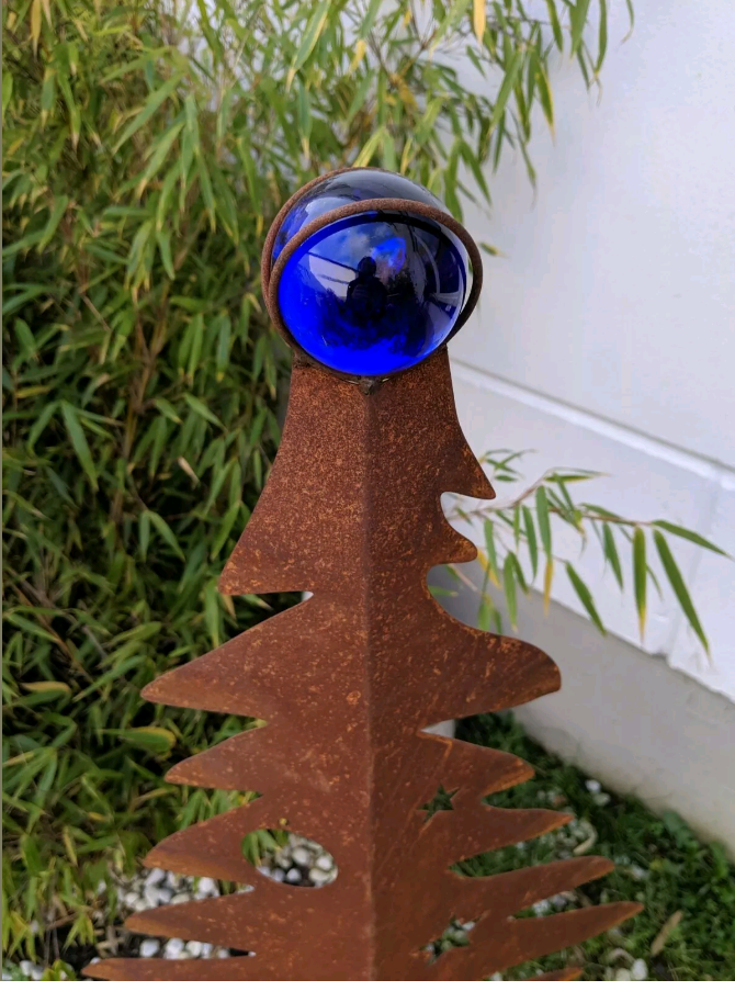 Garden tree rust Christmas tree decoration metal glass ball 041 H80*50cm+dark blue