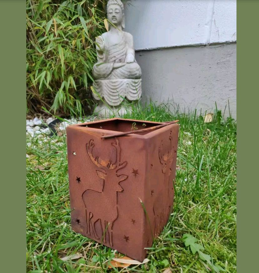 Noble rust garden lantern rust candle lantern wind light candle holder 032058 9*9*12cm