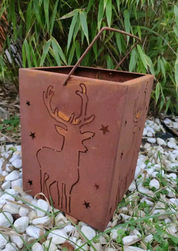 Noble rust garden lantern rust candle lantern wind light candle holder 032058 9*9*12cm