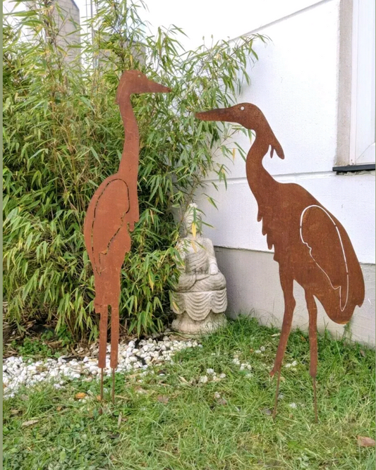 2pcs. inset garden figure rust garden crane metal garden decoration sculpture 032036,032037