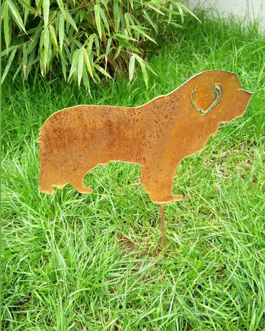 Noble rust garden dog, garden stake dog, rust, garden figures, garden decoration