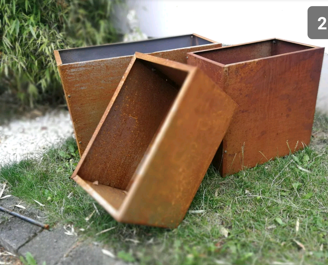 Garden Flower Pots Plant Bowl Rust Planter Garden Bowl Rectangular Cube