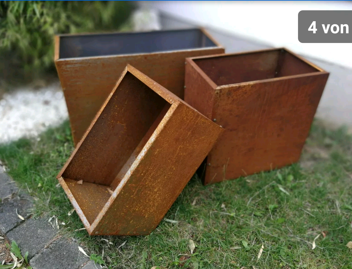 Garden Flower Pots Plant Bowl Rust Planter Garden Bowl Rectangular Cube