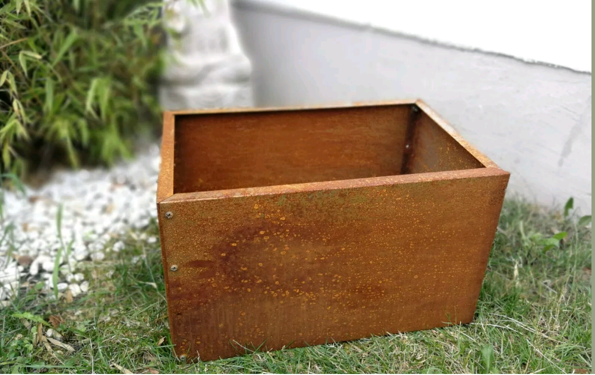 Garden Flower Pots Plant Bowl Rust Planter Garden Bowl Rectangular Cube