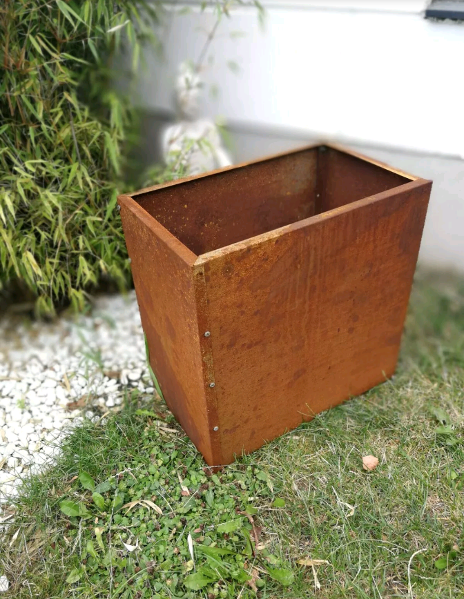 Garden Flower Pots Plant Bowl Rust Planter Garden Bowl Rectangular Cube