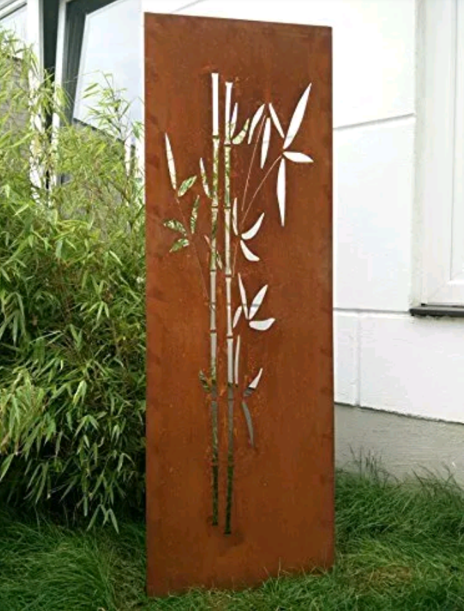 Rust garden privacy screen, rust privacy screen made of metal 1mm, bamboo 031663