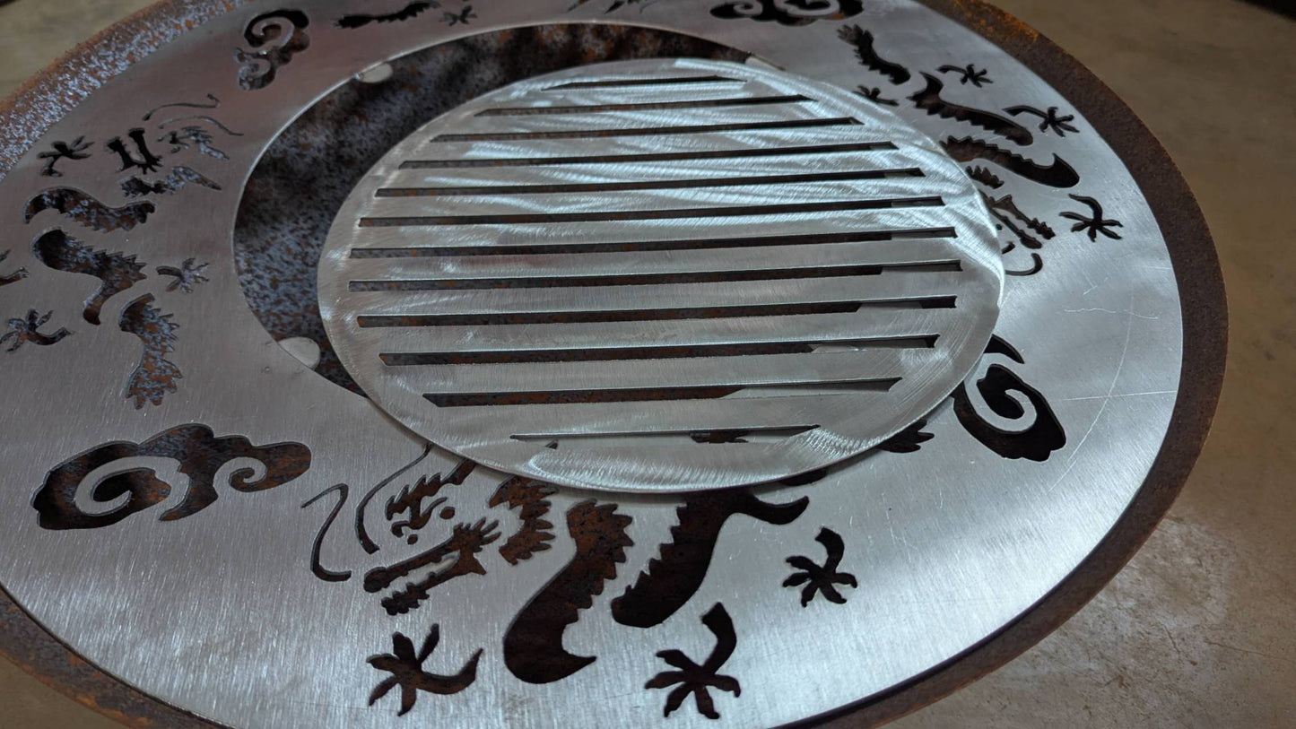 Tazón de fuego 60cm con parrilla de acero inoxidable 1.7mm, set de tazón de fuego para BBQ en el jardín