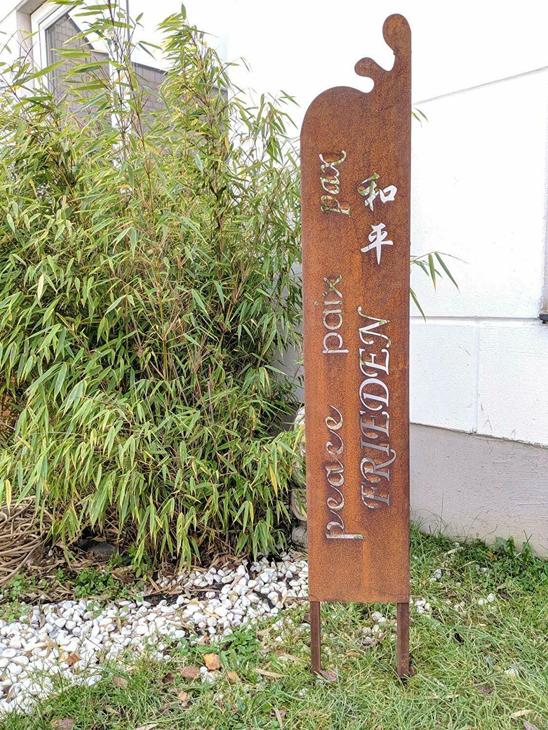 Edelrost Garten Tafel aus Metall Rost Schild Gartendeko B20 H130cm – Sino Han
