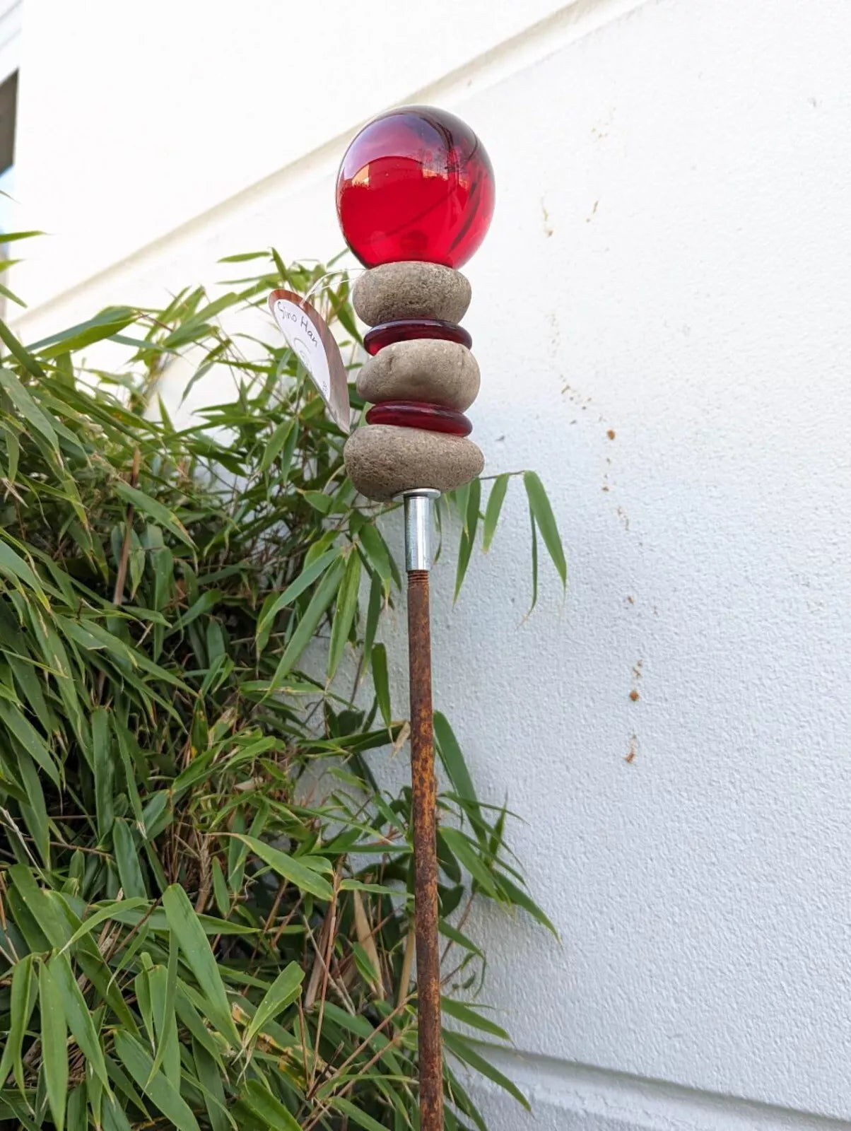 Gartenstecker Rost Beetstecker mit Glaskugel 6cm H115*6cm ,rot , 030962