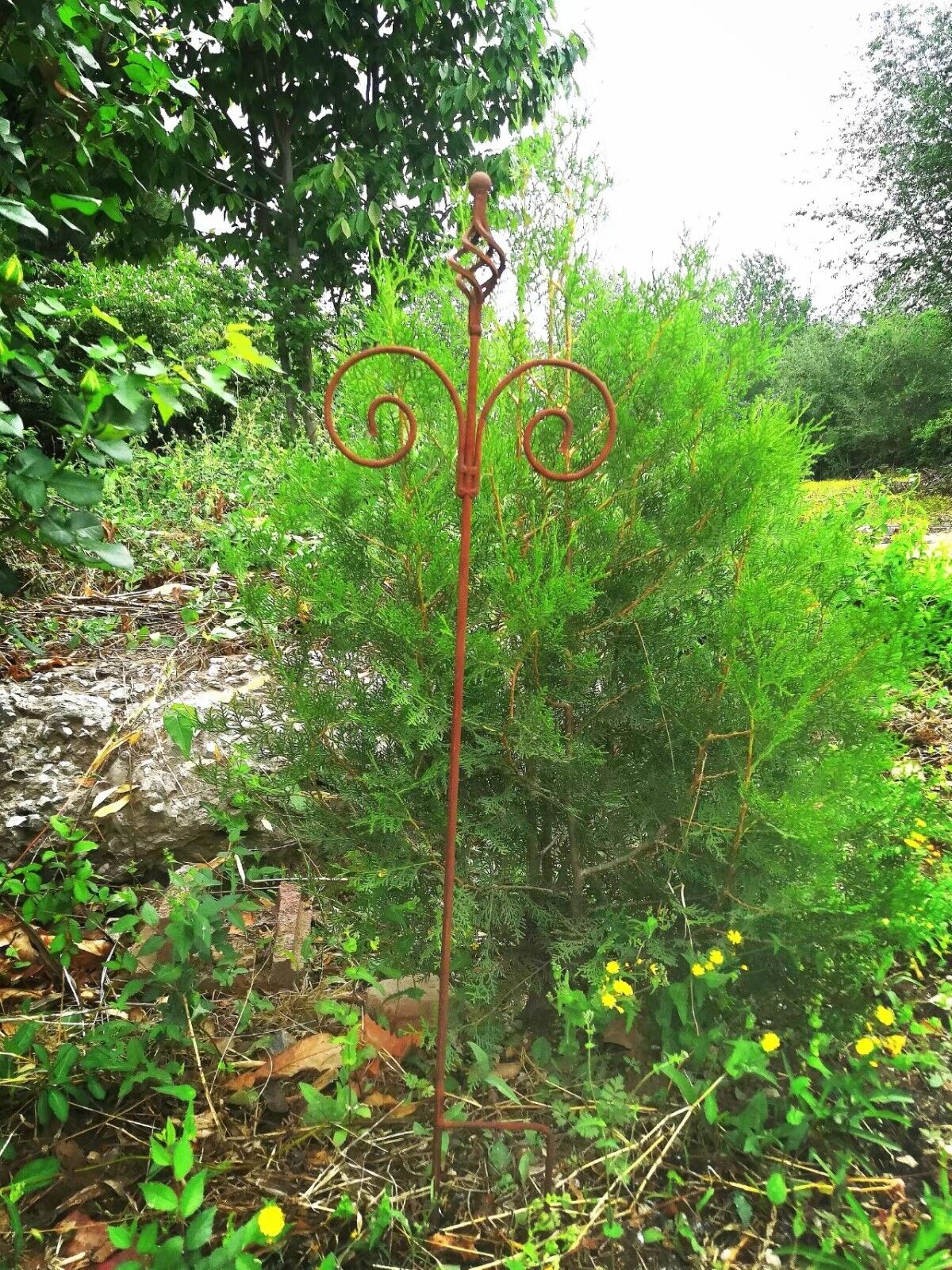 Garden stake decorative iron trellis bed stake trellis rod rust metal W25cm